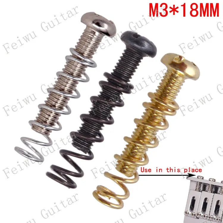 

6 Pcs Electric Guitar Tremolo Bridge String Saddle Mount Adjust Screw & Straight Body Spring - Silver - Black - Gold -M3*18mm
