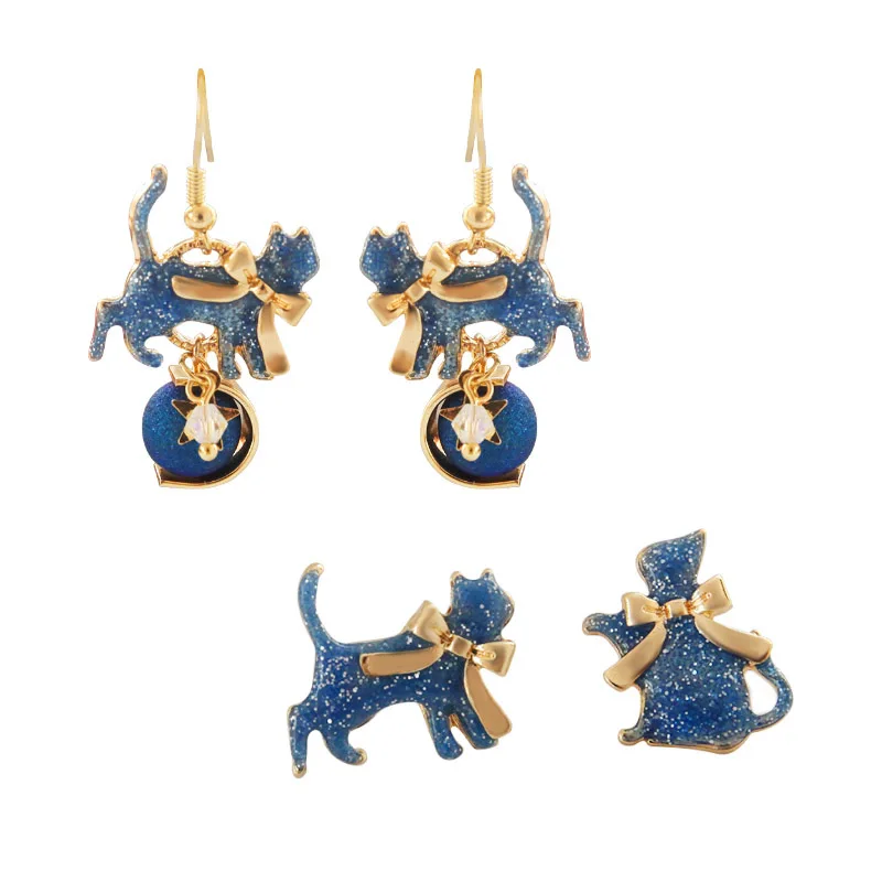 10 пара/лот Женская мода ювелирные изделия Аксессуары Металлическая Глянцевая сережки кошки