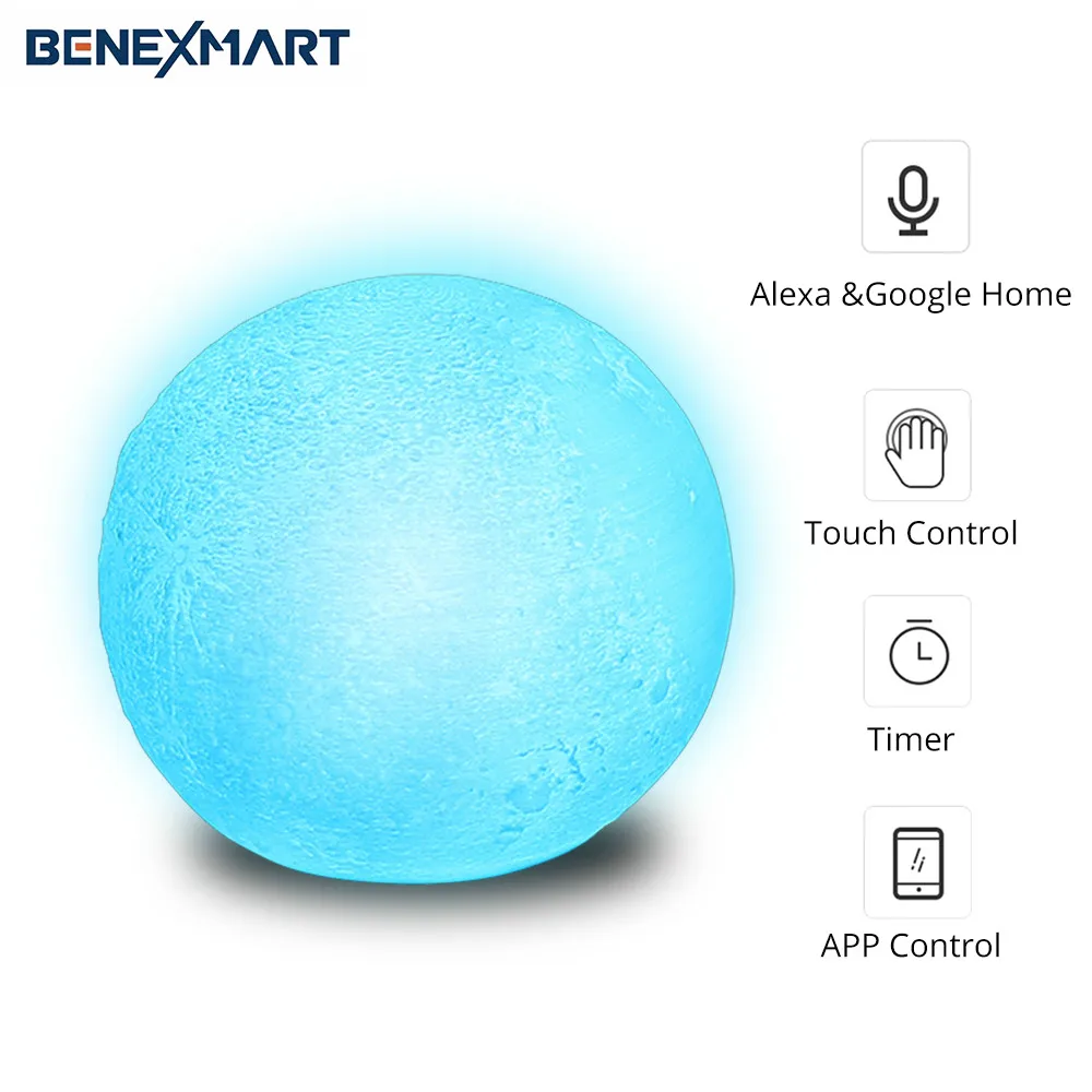 

Smart LED Light Support Alexa Google Home Assistant Voice Control Moon Lamp Support APP Control IFTTT