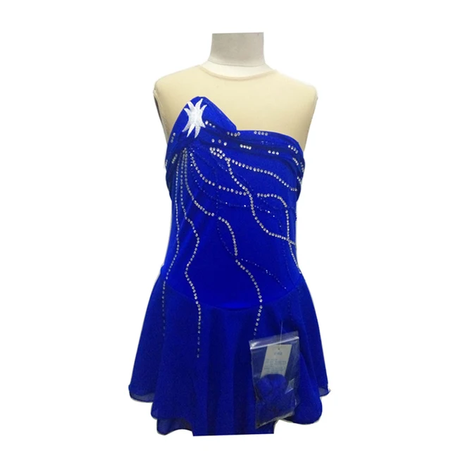 Best price at $108 Cheap Customized Costume Figure Skating Dress Rhythmic Gymnastics Blue Adult Child Girl Show Skirt Performance Competition Rhinestone