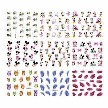 YZWLE 1 Sheet Optional Cartoon Feather Owl Designs Water Decals Mixed Flower Nail Stickers French Decorations For Nails Tools