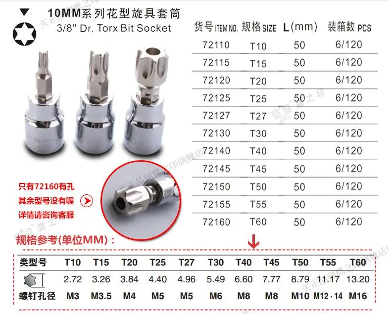 

BESTIR TOOL Taiwan brand S-2 alloy steel 10mm 3/8" Dr. torx bit socket T10 T15 T20 T25 T27 T30 T40 T45 T50 T55 T60 hand tool