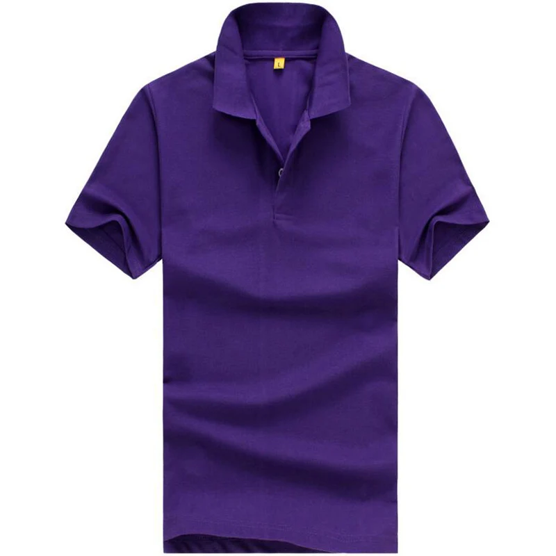Мужская рубашка поло с отложным воротником, чистый хлопок, полиэстер, топ, рубашка с коротким рукавом, мужские большие рубашки поло, одноцветные - Цвет: purple