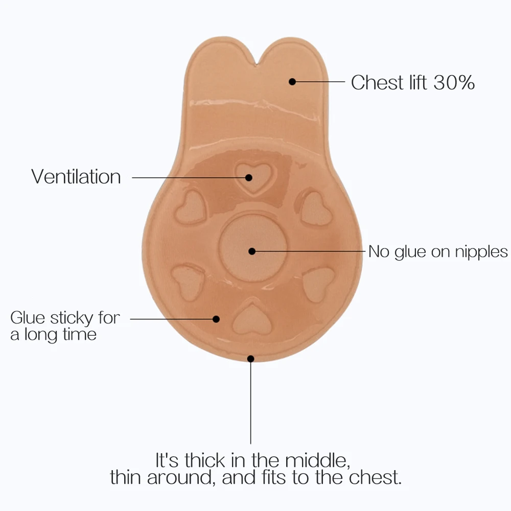 1 пара 2 поверхности женский невидимый бюстгальтер-невидимка в форме кролика лифтинг груди силиконовые накладки на соски без бретелек многоразовый бюстгальтер
