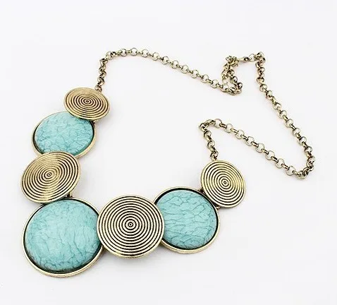 

Free Shipping Fashion European Retro Silver Round Stone Short Design Bib Statement Necklaces N1335