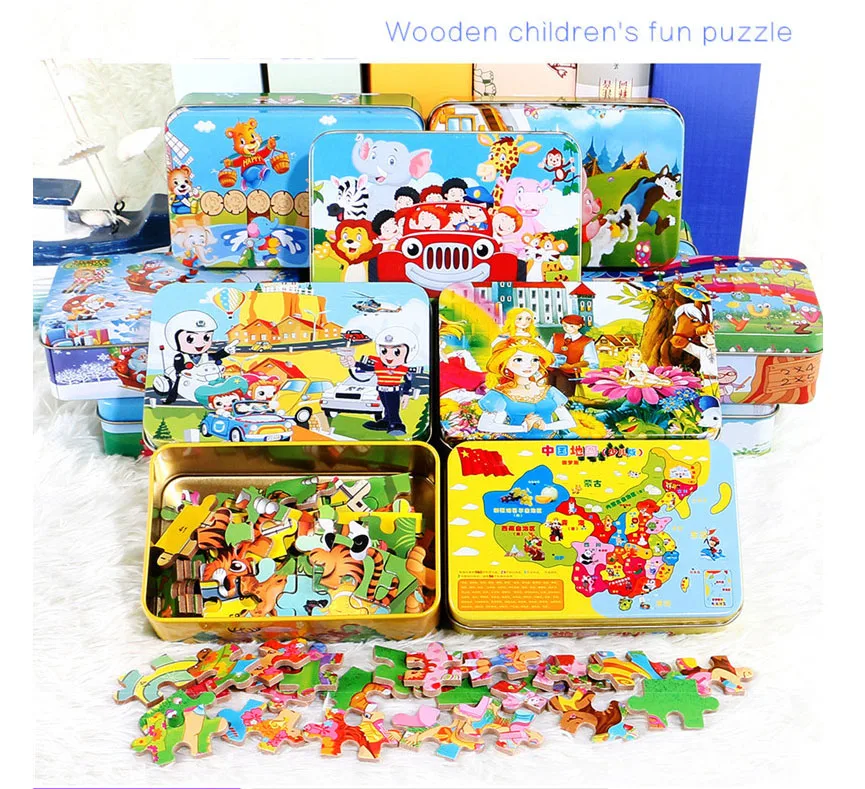 

Kawaii 60 Pcs Wooden Puzzle Cartoon 3D Wood Puzzle Jigsaw wood toys for Children Educational Montessori Toys Christmas Gift