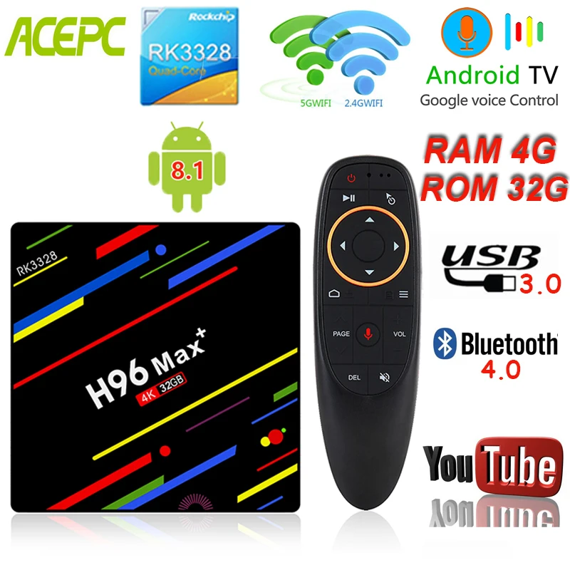 

H96 MAX PlusTV BOX Google Voice Control 4GB 32GB 64GB RK3328 Android 9.0 8.1 Box TVQuad Core 4K WiFi 2.4G+5G Media Player
