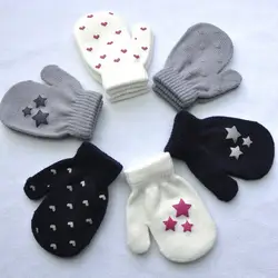 Зимние теплые перчатки для детей от 1 до 4 лет с мешочком, вязаные, в форме сердца, с пятиугольным покрытием, милые, офсетные, маленькие