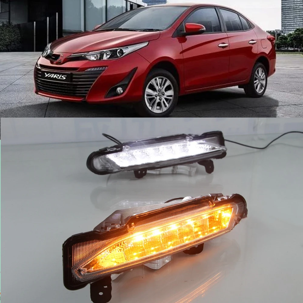 CSCSNL 1 комплект 12 В Автомобильный светодиодный для Toyota Yaris DRL дневные ходовые огни дневной свет с поворотными желтыми сигнальными огнями