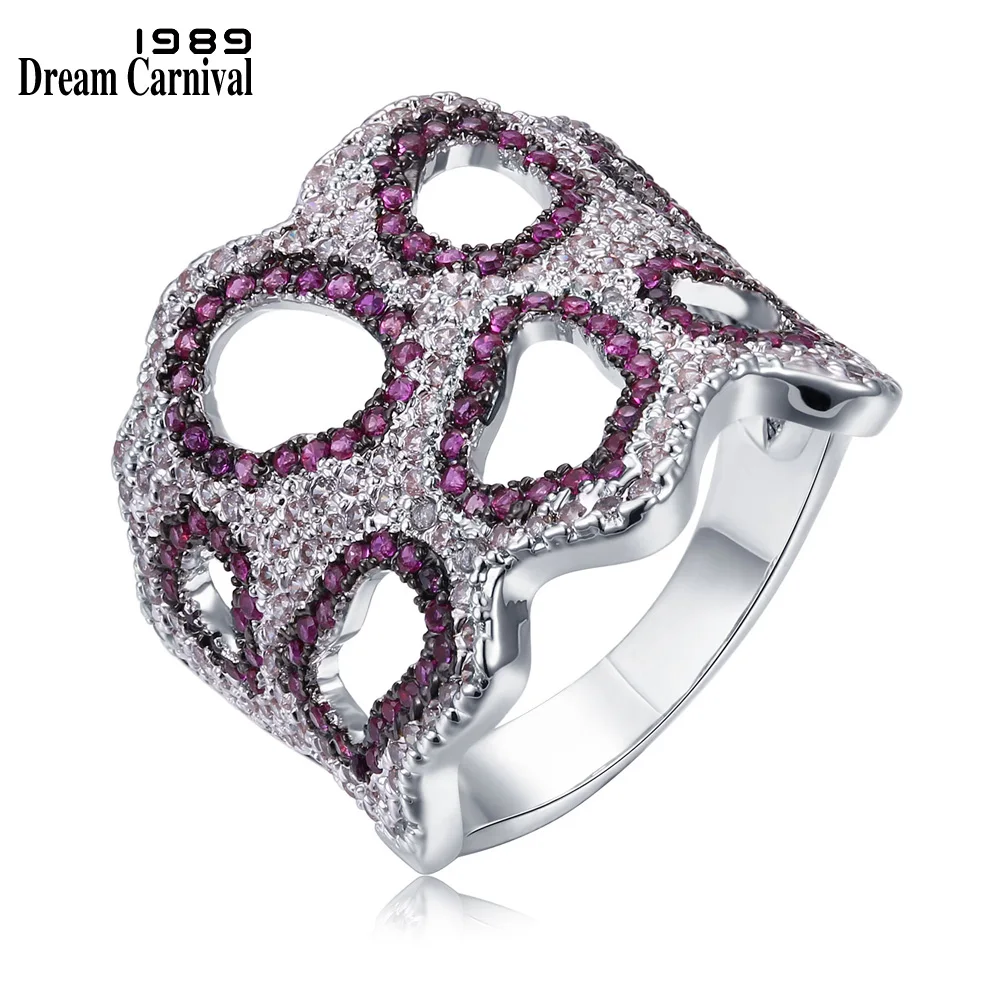 

DreamCarnival 1989 Special Sexy Look Fuchsia Zirconia Stones Paved Drop Shipping Wholesales Unique Hollow Ring for Women WA11418