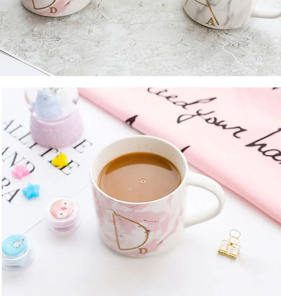 Lovely Marble Ceramic Mugs Gold Plating Letter Couple Lover's Gift Morning Mug Milk Coffee Tea Breakfast Unique Porcelain Cup (8)