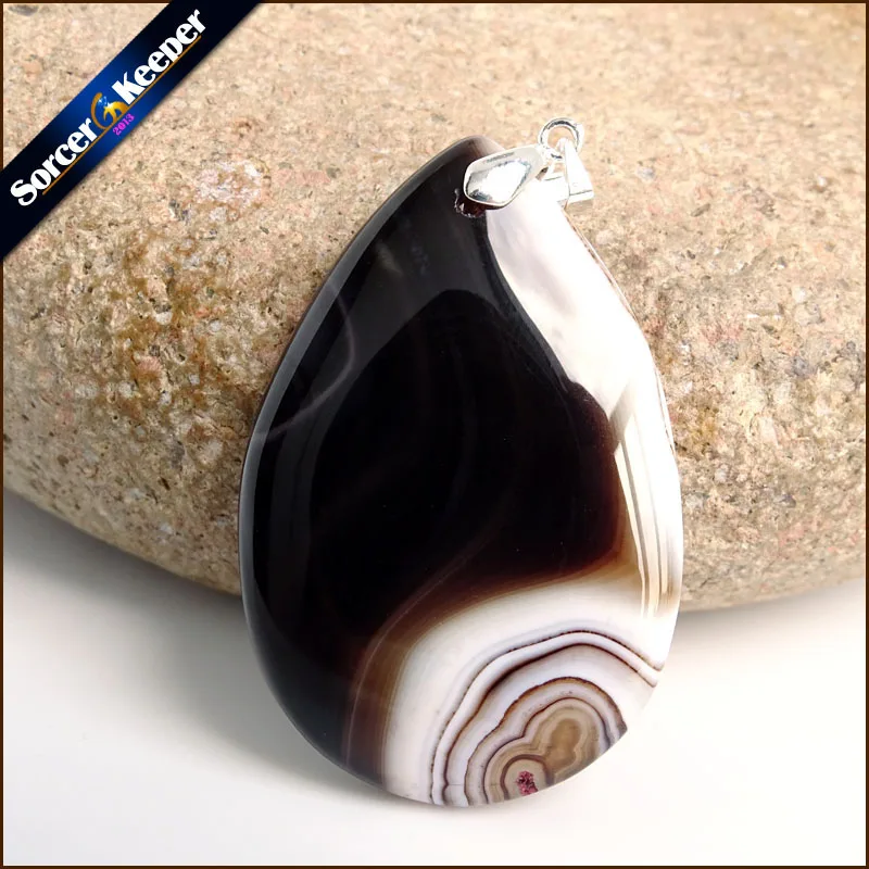 

Men's Fashion Black Natural Botswana Onyx Agates Stone Pendants for Rectangle Charm Jewelry Making Good Quality WS034