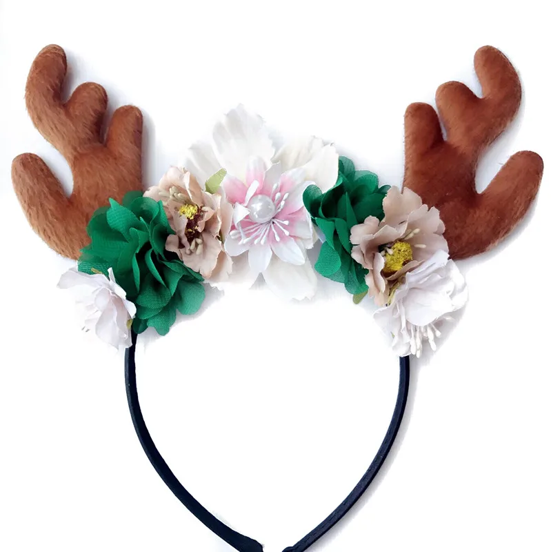 Рождество милый Hairbands оленьи рога с цветочным аксессуары для волос для партии