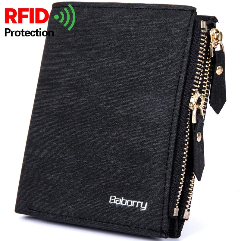 خمر الرجال محفظة RFID سرقة حماية عملة حقيبة سستة محفظة محافظ للرجال مع سحابات ماجيك محفظة قصيرة الفاخرة الرجال المحافظ
