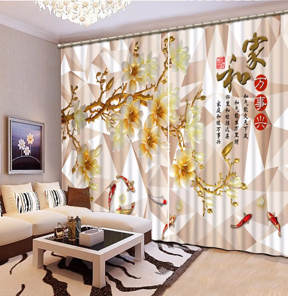 New Custom 3D Beautiful Blackout Curtain Geometric Magnolia Flower