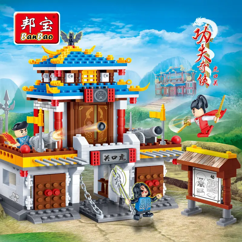 

BanBao Kung Fu Educational Building Blocks Toy For Children Gifts Chinese Style Super Hero Weapon Stickers Compatible Legoe