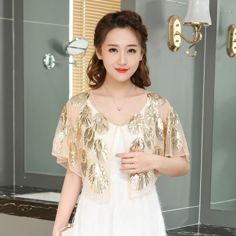 

Women's Lace Shawls Wedding Bridal Cape Shoulder Cover Up Bolero Sequined Nail Bead Plus Size Women 5XL Casacas Mujer