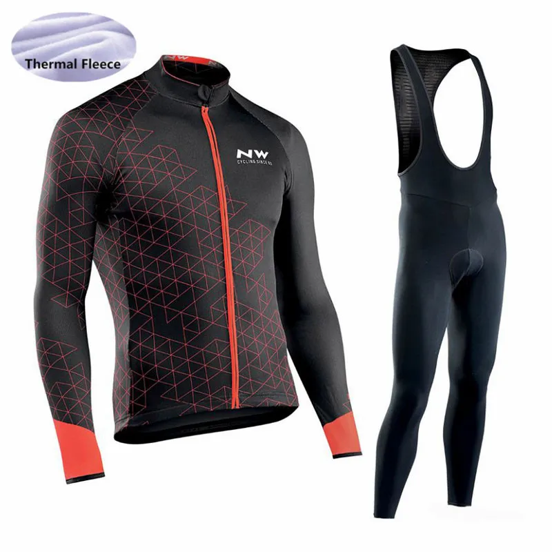 

NW Men Cycling Jersey 2018 pro team Long Sleeve set Winter Thermal Fleece Ropa Ciclismo hombre outdoor bicycle Cycling Clothing