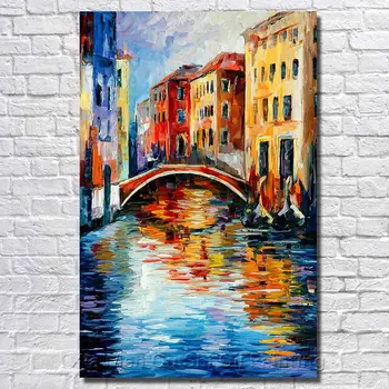 

Free Shipping For Sell Wholesale 100% Hand Painted Water City Landscape Oil Painting On Canvas For Living Room Decor No Framed