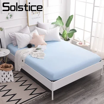 

Solstice Home Textile Bedding Mattress Cover 100% Cotton Fitted Sheets Blue Solid Color 25/30cm Height Thickness King Queen Size