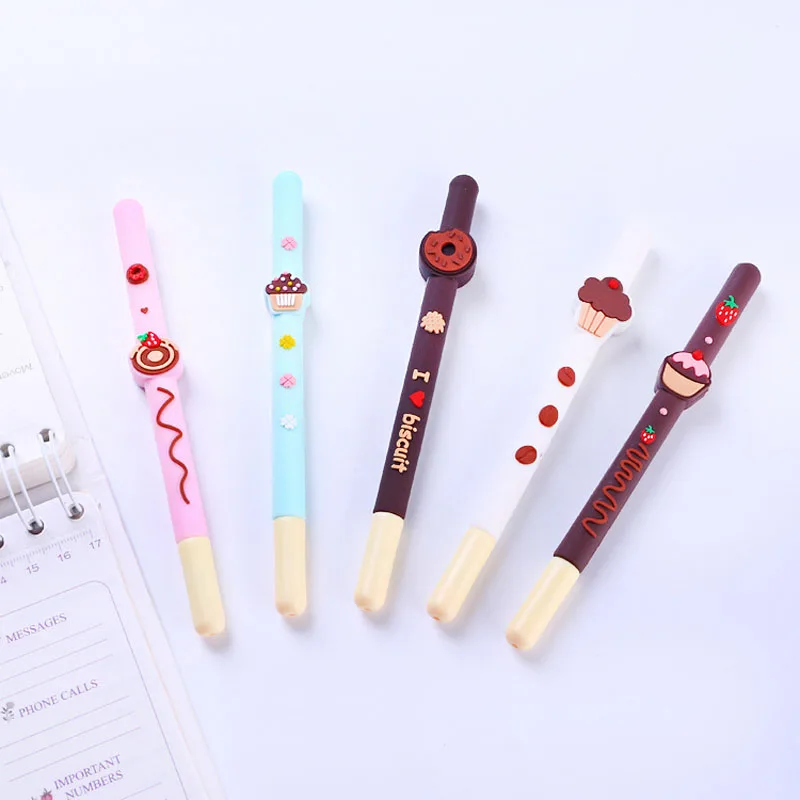 

1PC Silicone Cookies Desserts Gel Pen Rollerball Pen School Office Supply Student Stationery Black Ink 0.5mm