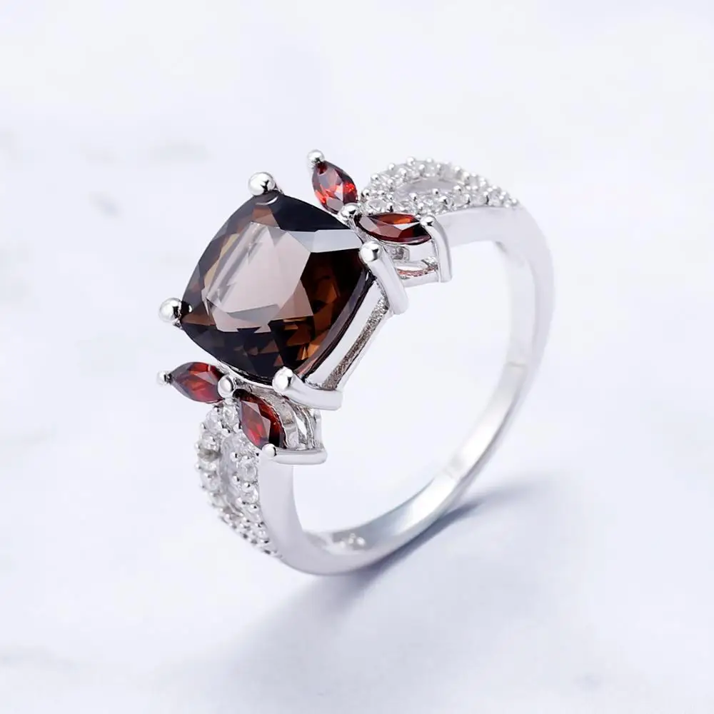 Драгоценный камень балетная площадь 3.67Ct натуральный дымчатый кварц драгоценный камень кольца для женщин 925 пробы Серебряное обручальное кольцо хорошее ювелирное изделие