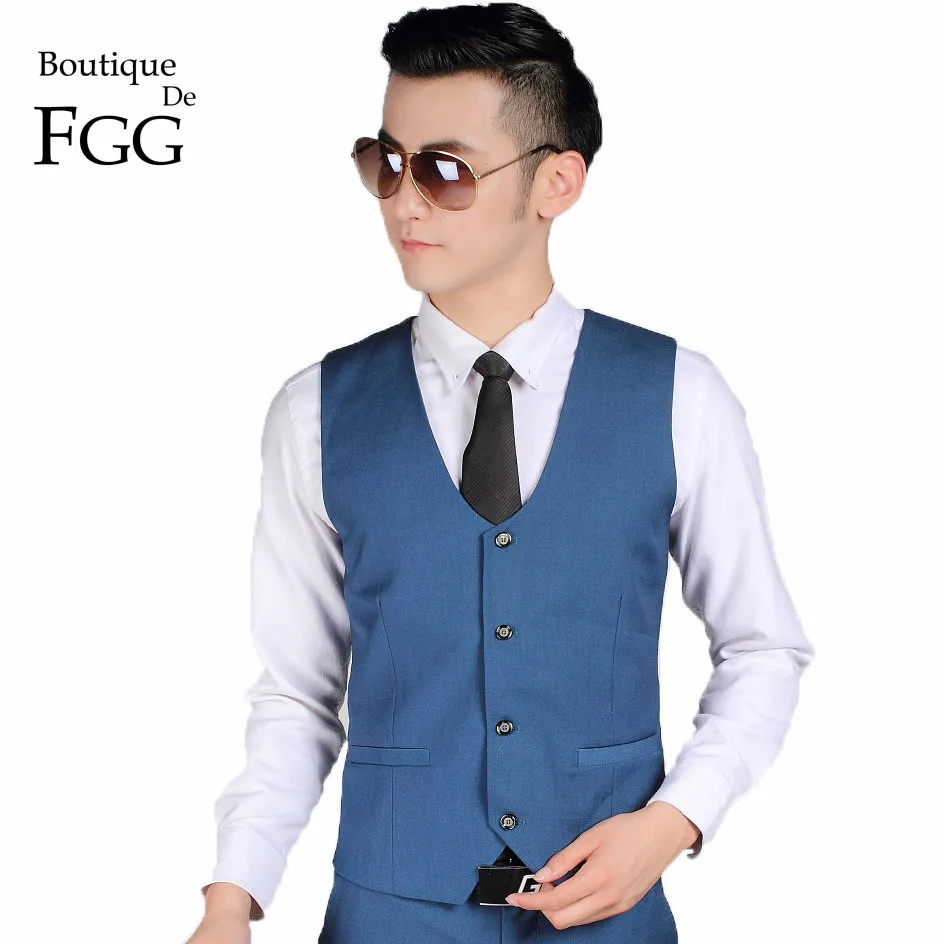 

Boutique De FGG China SizeS-3XL Royal Blue Color Men Formal Suit Vests For Wedding Party Groom Bestman Waistcoats Terno Colete