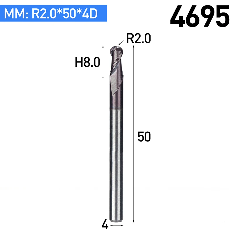 HUHAO 1 шт. HRC45 высокое алюминиевое покрытие TiAIN Концевая фреза 2 флейты вольфрамовый стальной роутер биты R нож дуговой паз ЧПУ фреза - Длина режущей кромки: 4695