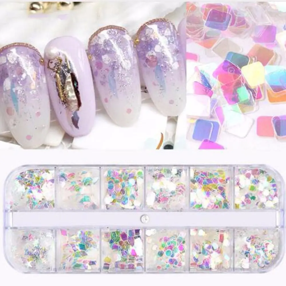 

Mix Size Nail Flakes Sequins 3D Mermaid Holographic Fluorescent Shiny Manicure Pedicure Glitter Nail Art Decoration