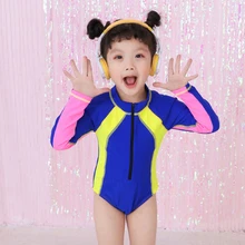 Детский Спортивный Купальный костюм для девочек детская одежда для купания с длинными рукавами, Raush Guard купальный костюм на молнии в стиле пэчворк купальный костюм с шлейфом для девочек возрастом от 7 до 11 лет