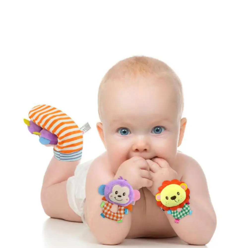 

2Pcs/Set Baby Rattles Toy Squeaky Plush Elephant Monkey Animal Wrist Bracelet Toy Random Color