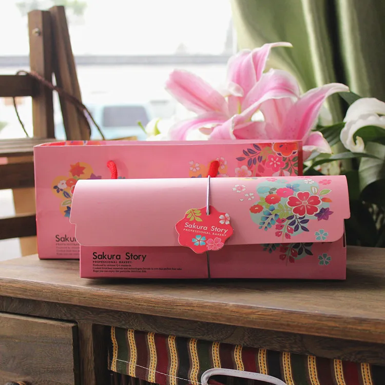 

30sets Fresh color green Swiss Roll&Pink cake roll packing box,Provide Free Gift bag&Cake paper holder&Packaging box decoration