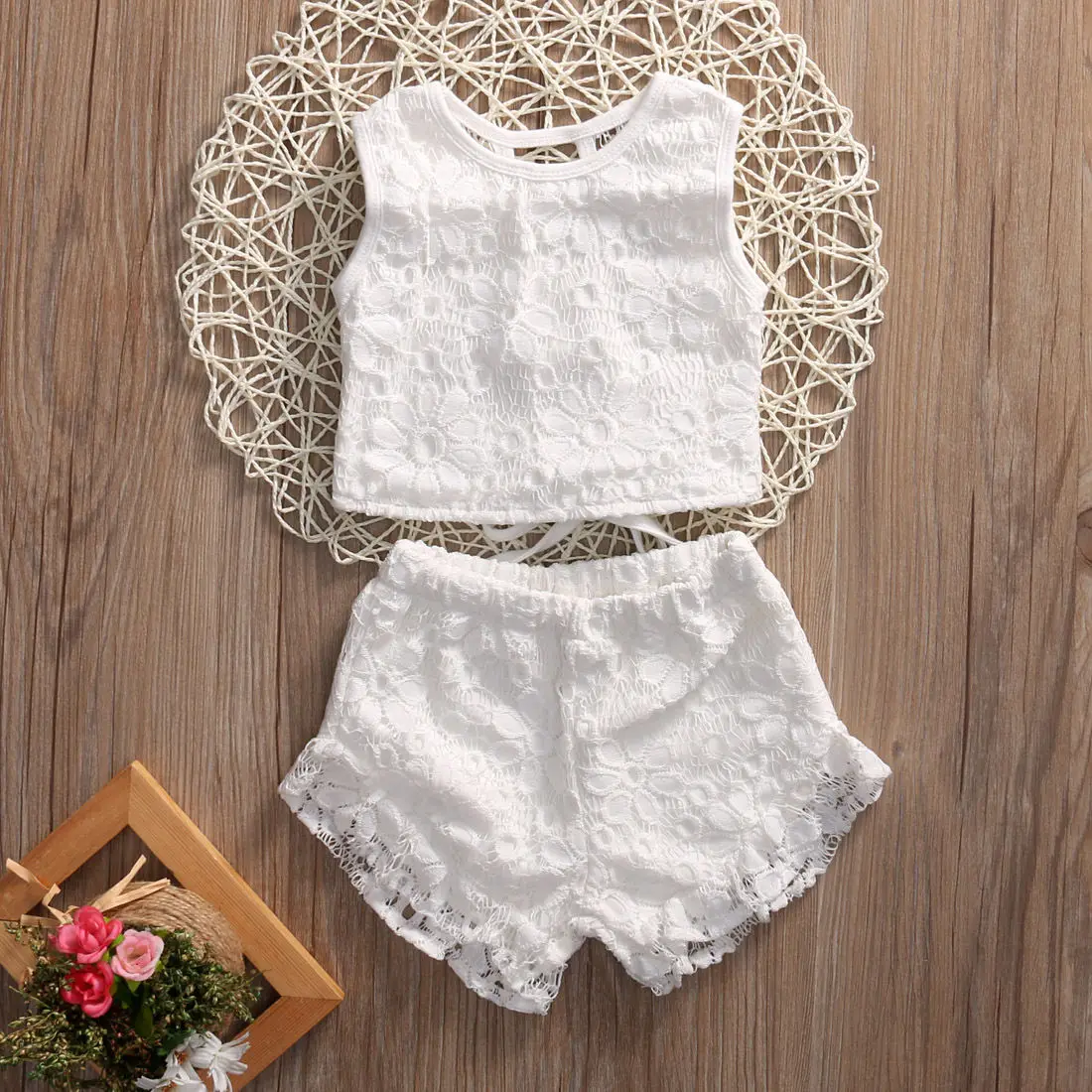

Toddler Baby Girls Clothes Kids Summer Floral Lace Sleeveless Tops Shirt Shorts Outfits Set girl Clothing