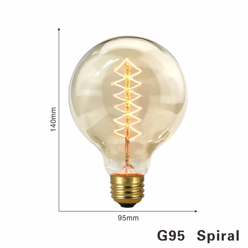 Электрическая лампочка эдисона светильник лампочка E27 220 В 40 Вт ST64 A19 G80 G95 T10 T45 T185 Ретро лампа накаливания ампулы лампы Винтаж ламп Эдисона - Цвет: G95 spiral