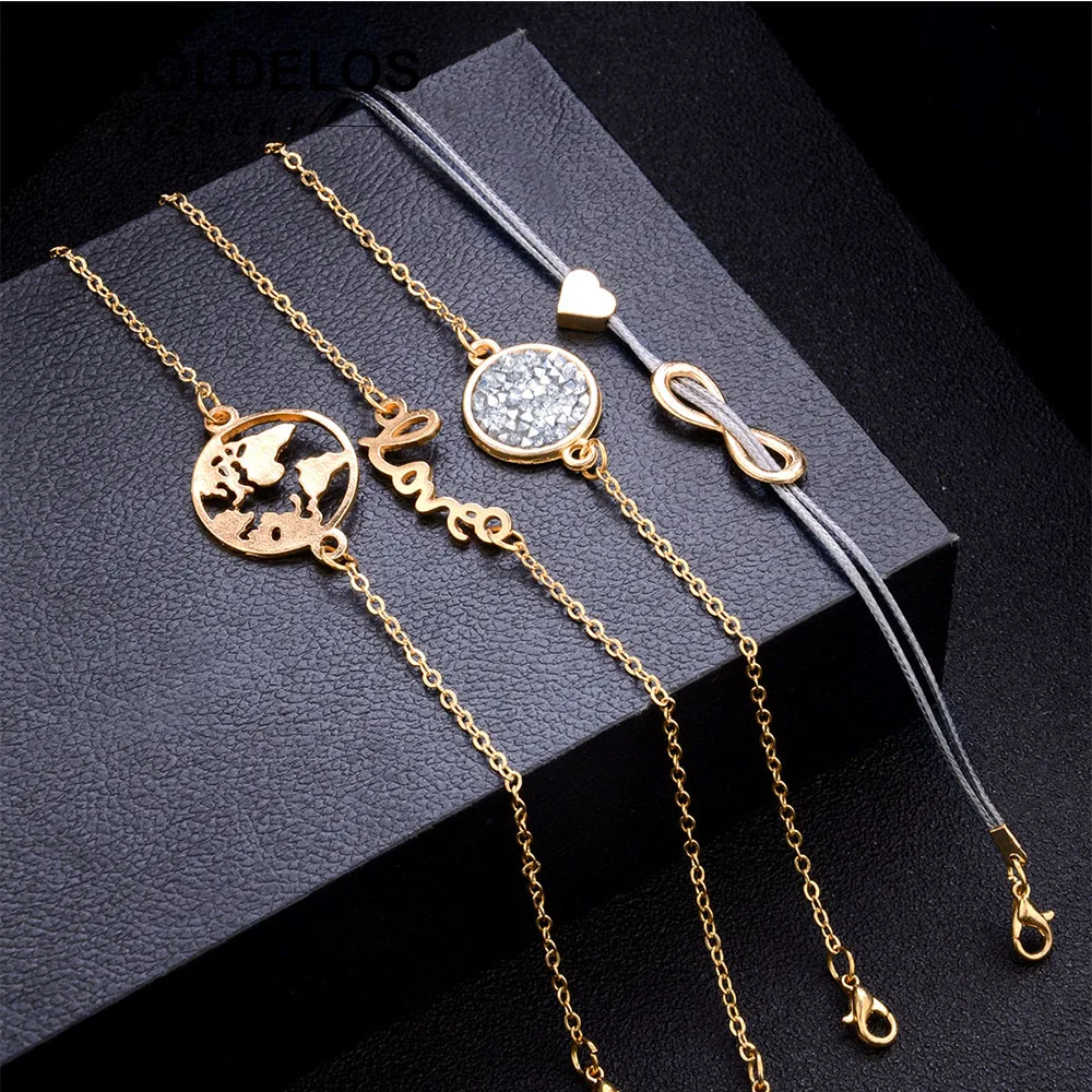 

2019 New Bohemian Gold Color Earth Letter Infinite Bracelet Set for Women Tortoise Beads Bracelet Set Party Jewelry 5pcs/1set