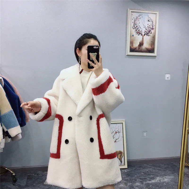 

Sheep Shearing fur blends Overcoat Women wool Fur Coat Female Jacket Long Winter Warm Lamb Fur Loose Winter Coat casaco feminino