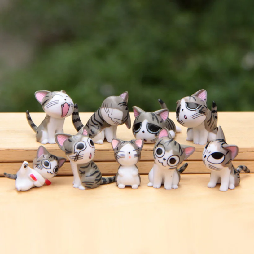 (Set Of 9) Sweet Cat Little Pet Cat Action Figures Moss Micro Landscape