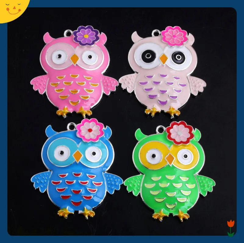 

OYKZA Fashion Jewelry 48*42mm 5pcs Zice Alloy Colorful Owl Enamel Pendants for Acrylic Beads Necklace Making