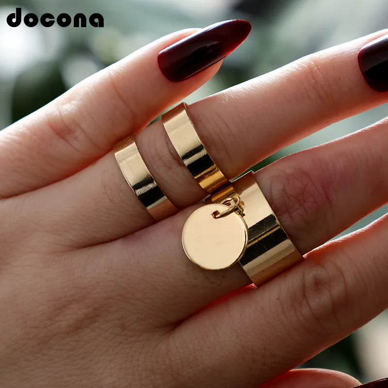 

Docona Bohemian Gold Rings Geometric Big Roung Ring Alloy Punk Adjustable Open Rings Knuckle Midi Anillos Ring Jewelry 6901