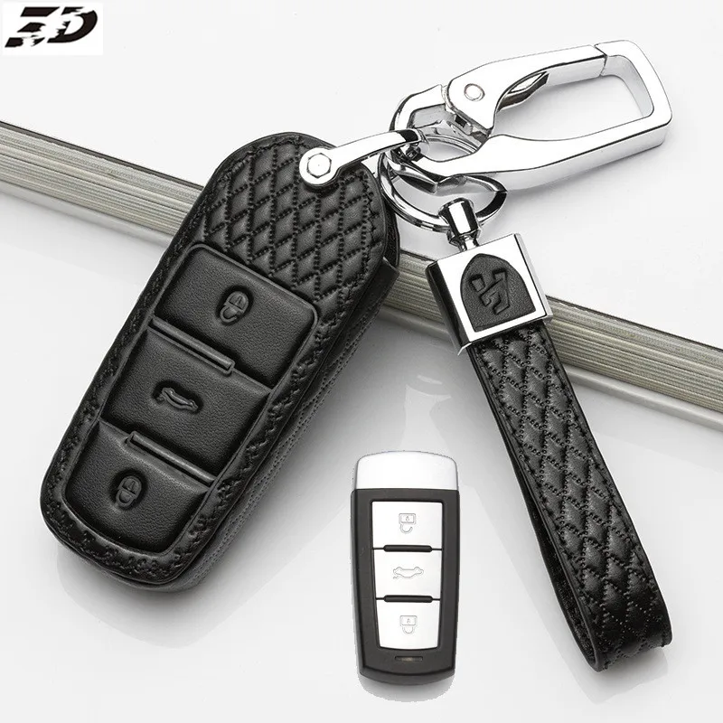 Кожаный чехол для ключей автомобиля, чехол для ключей автомобиля для VW Volkswagen Skoda Golf7 Polo Tiguan Passat Jetta MK5 MK6 T5 Beetle аксессуары - Название цвета: C Model Black