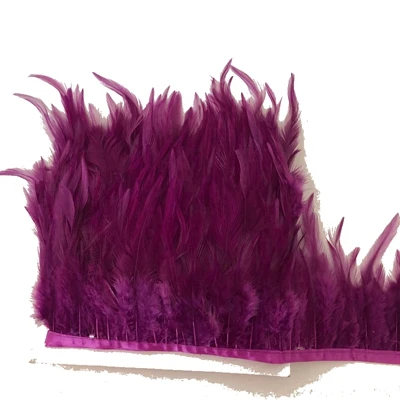 fuchsia Ткань с перьями 10Y/лот окрашенный Бирюзовый синий бахрома из перьев петуха планки, на стопу длиной от 10 до 15 см 4-6 дюймов куриное перо Бахромой Полоски - Цвет: fuchsia
