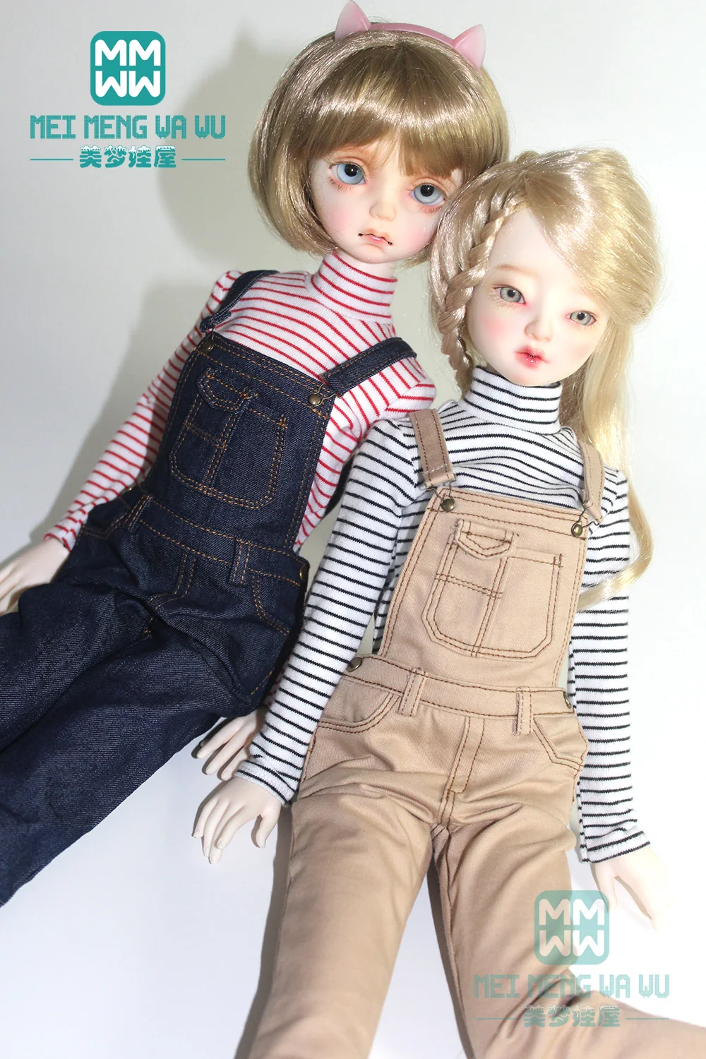 

Clothes for doll fits 43cm 1/4 BJD doll fashion Striped T-shirt, strap pants
