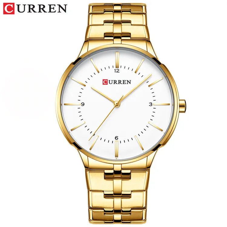 CURREN Reloj Hombre, новинка, мужские часы, модные часы, ремешок из нержавеющей стали, водонепроницаемые кварцевые часы для мужчин, синие часы - Цвет: gold watch