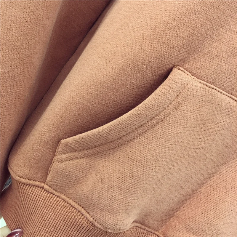 Однотонные плотные женские толстовки осень зима большой карман Толстовка женские свободные повседневные пуловеры толстовка женская LP246