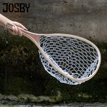 

Carp Fishing Fly Fishing Net Tackle For Fishing Nylon Rubber Net Wooden Handle Trout Catch and Release Water filter basket