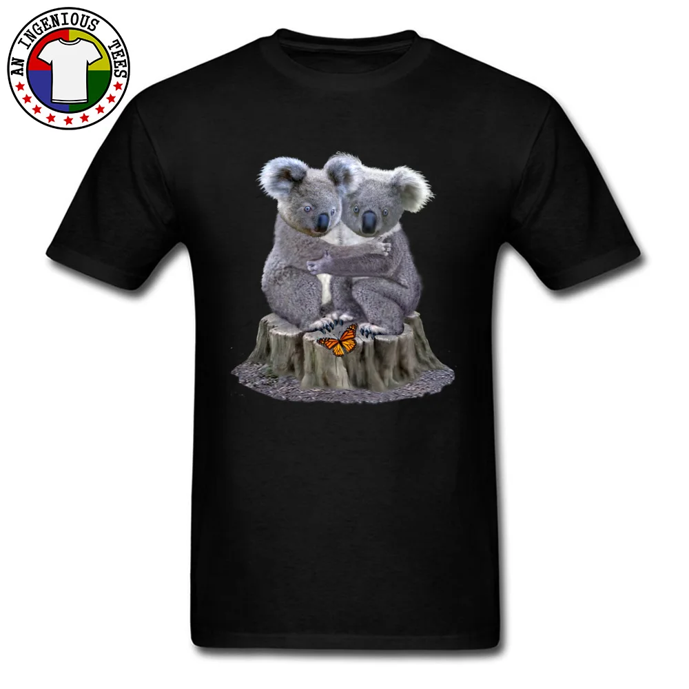 Pure Cotton Men Short Sleeve Baby Koala Bears Hugging T Shirt Customized Tops Tees Slim Fit Geek Crew Neck Tee Shirts Baby Koala Bears Hugging black