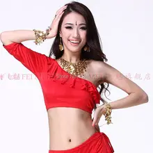 Танцевальный Костюм для танца живота с одним рукавом в виде листьев лотоса, топ из молочного шелка и футболки, одежда для танца живота