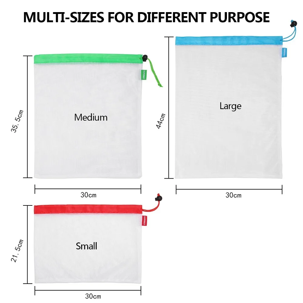12-Piece Set of Reusable Washable Mesh Bags for Produce, Toys, and More