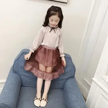 

2019 New Kids Girl Solid Bowknot Top+Tulle Patchwork Skirt 2Pcs Suits Teens Girls Causal Sets Children Cute Princess Suits Q319