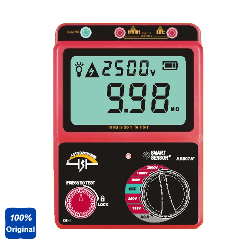 

100% Original AR907A 100-2500V Digital Insulation Meter Tester Megger MegOhm AC / DC Voltage Tester